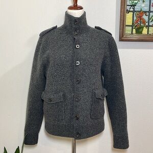 100% Lambs Wool Button Up Cardigan Sweater Gray X-Large